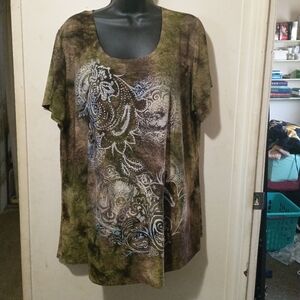 dressbarn Olive and Brown Paisley Blouse